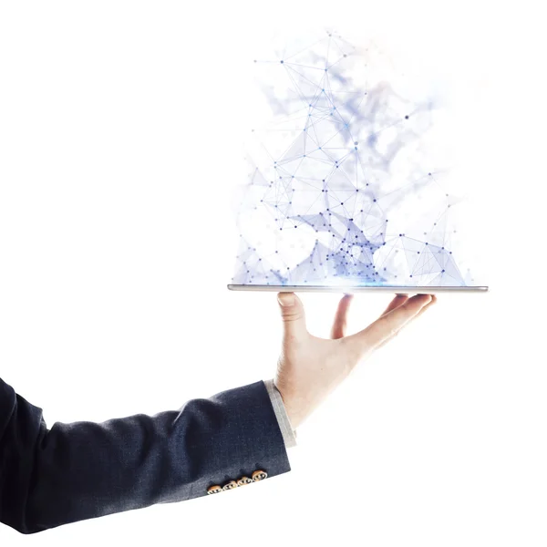 Immagine ravvicinata di un uomo d'affari con un tablet digitale — Foto Stock
