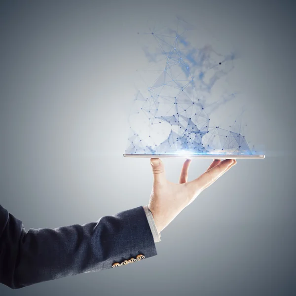 Close up image of business man holding a digital tablet — Stock Photo, Image