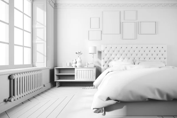3D красивый интерьер спальни визуализации — стоковое фото
