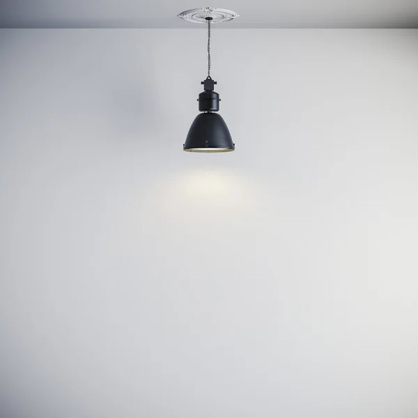Configuración interior brillante 3d con lámpara de techo y pared blanca — Foto de Stock