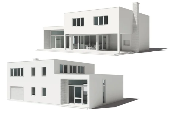 3D καθιστούν του σύγχρονου σπιτιού σε άσπρο φόντο — Φωτογραφία Αρχείου