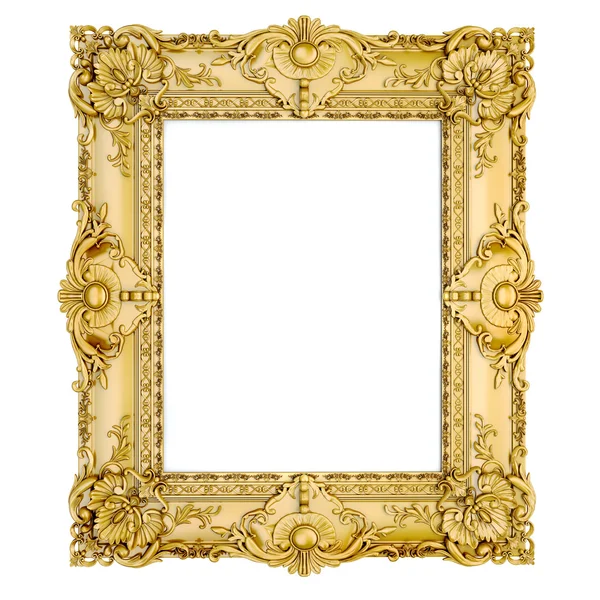 3d dourado vintage clássico quadro no fundo branco — Fotografia de Stock