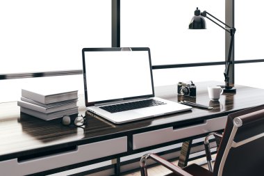 3D render modern bilgisayar çalışma alanı'nı Kur 