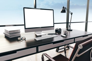 3D render modern bilgisayar çalışma alanı'nı Kur 