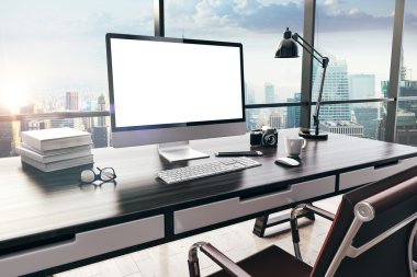 3D render modern bilgisayar çalışma alanı'nı Kur 