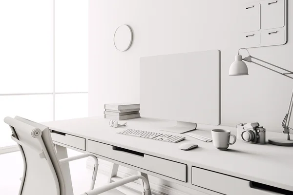 3d render of modern computer workplace setup — Stock Photo, Image