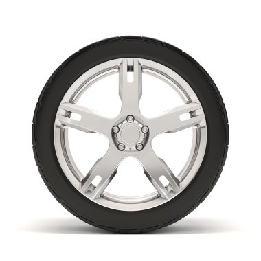 Beyaz arka plan üzerinde 3D lastik ve alaşım jant