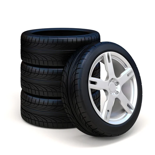 3d tire and alloy wheel on white background — Stock Photo, Image