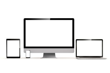 pc, dizüstü bilgisayar, tablet ve telefon beyaz arka plan üzerinde 3dset