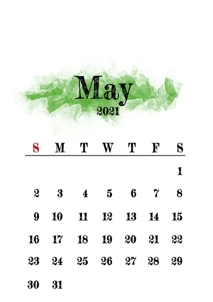 2021 Mai Monat Kalender Vorlage Minimalistisches Design — Stockfoto