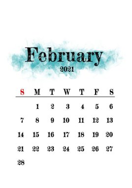 2021 Şubat ay takvim şablonu minimalist tasarım