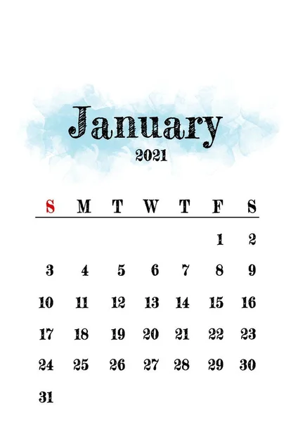 2021 Ιανουάριος Μήνα Πρότυπο Μινιμαλιστικό Σχεδιασμό — Φωτογραφία Αρχείου
