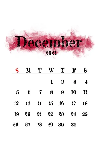 2021Diciembre Mes Calendario Plantilla Diseño Minimalista — Foto de Stock