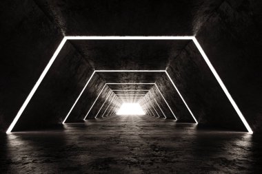 Neon ışıklı 3D tünel inşaatı