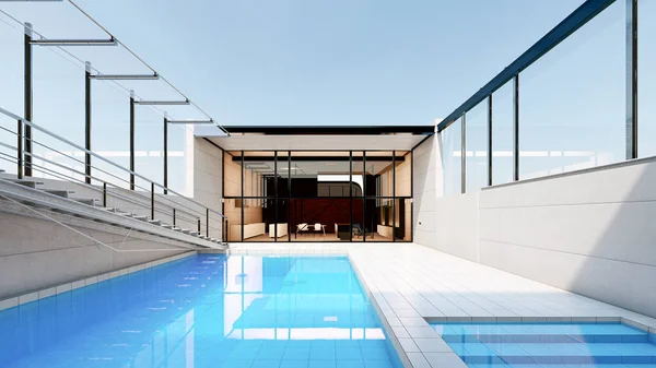 Büyük Açık Havuzlu Modern Evin Görüntüsü — Stok fotoğraf