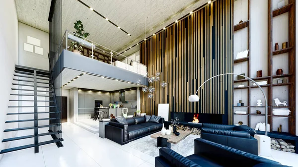 Renderização Moderno Interior Casa Luxo — Fotografia de Stock