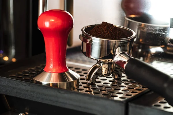 Close Image Professional Espresso Machine Fresh Coffee — Foto Stock