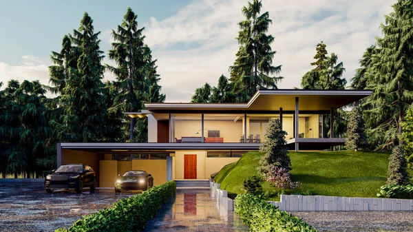 Rendering Von Modernen Luxuriösen Haus — Stockfoto