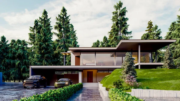 Rendering Von Modernen Luxuriösen Haus — Stockfoto