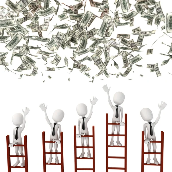 3d man on ladder trying to catch money from above — Stock Photo, Image