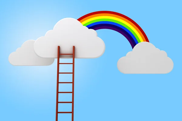 3d escada, nuvens e arco-íris, conceito de competição — Fotografia de Stock