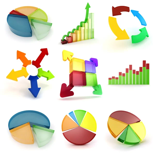 3d colorful business graph set, on white background — Stock Photo, Image