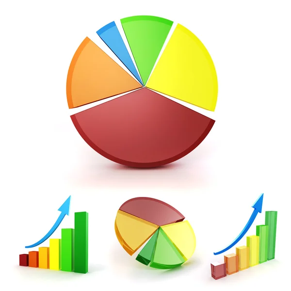 3D-kleurrijke zakelijke grafiek set, op witte achtergrond — Stockfoto