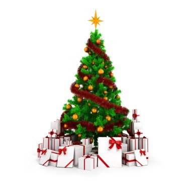 3D güzel Noel ağacı süsler beyaz arka plan ile