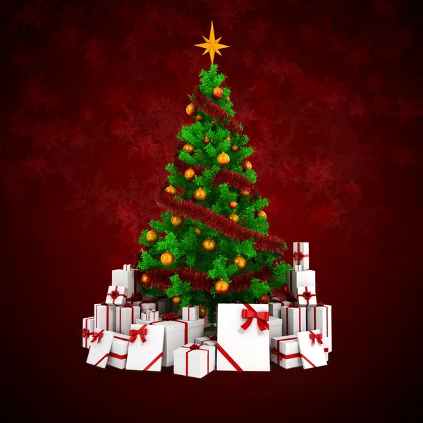 3D krásné vánoční stromeček s ozdobami na bílém pozadí — Stock fotografie