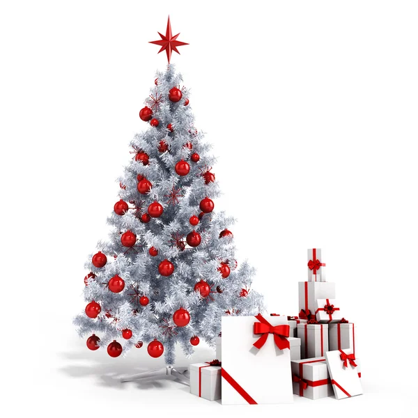 3d beautiful Christmas tree with ornaments on white background — Stock Photo, Image