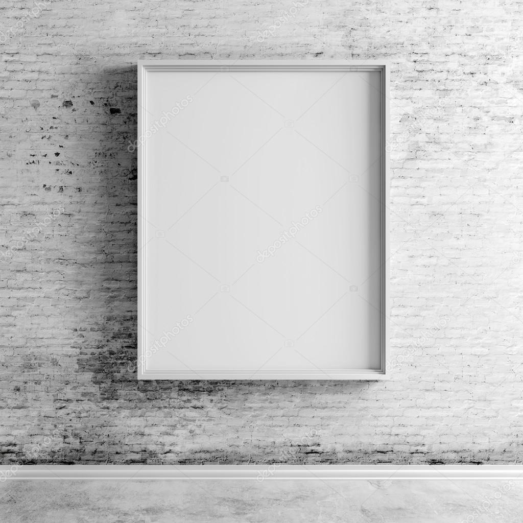 3d blank frames on white vintage brick wall