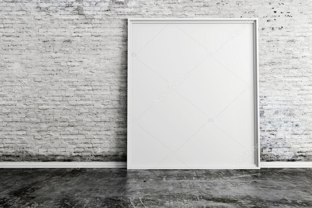 3d blank frames on white vintage brick wall