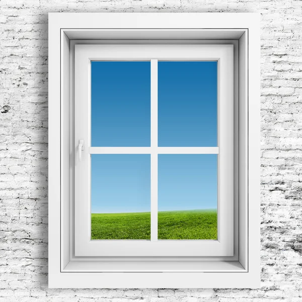 3d window frame with beautiful blue sky background — Stock Photo, Image