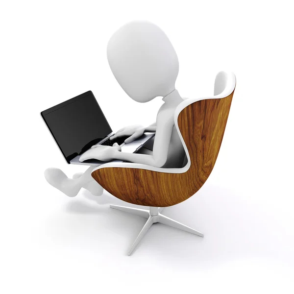 3d man sitting in a chair, working on laptop — Stock Photo, Image