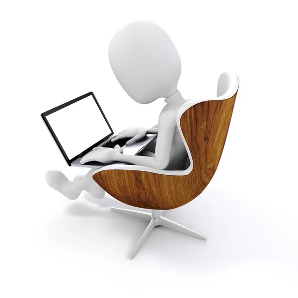 3D mężczyzna siedzi na krześle, pracuje na laptopie — Zdjęcie stockowe