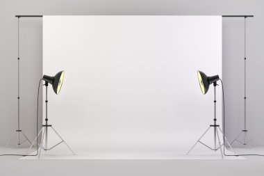 ışıklar ve beyaz arka plan ile 3D studio kurulum