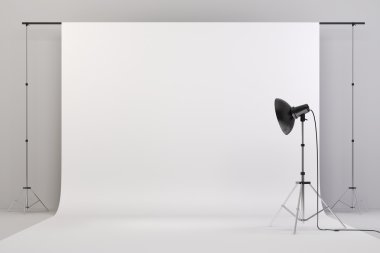 ışıklar ve beyaz arka plan ile 3D studio kurulum