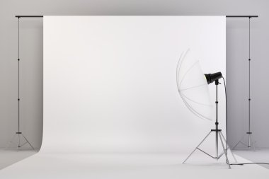 ışıklar ve beyaz arka plan ile 3D studio kurulum