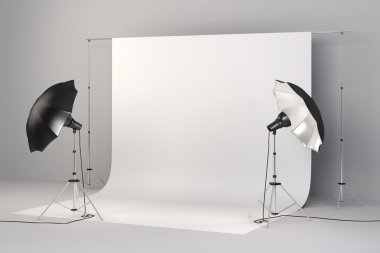 ışıklar ve beyaz arka plan ile 3D studio kurulum