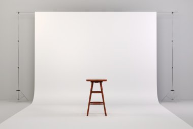 ahşap sandalye ve beyaz arka plan ile 3D studio kurulum