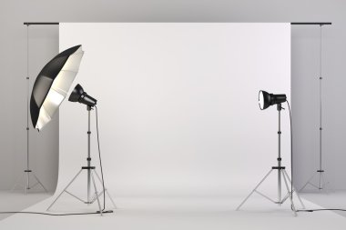 ışıklar ve beyaz arka plan ile 3D studio kurulum