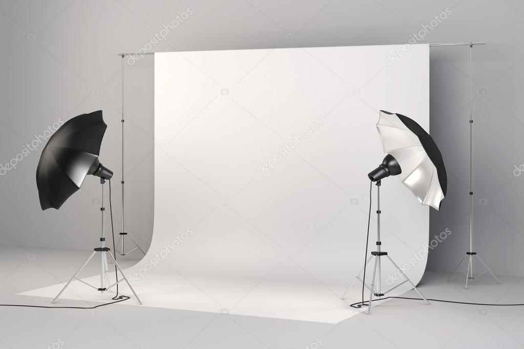 3d studio setup with lights and white background
