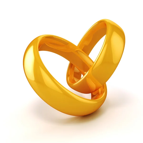 3d gold wedding rings on white background — Stock Photo, Image