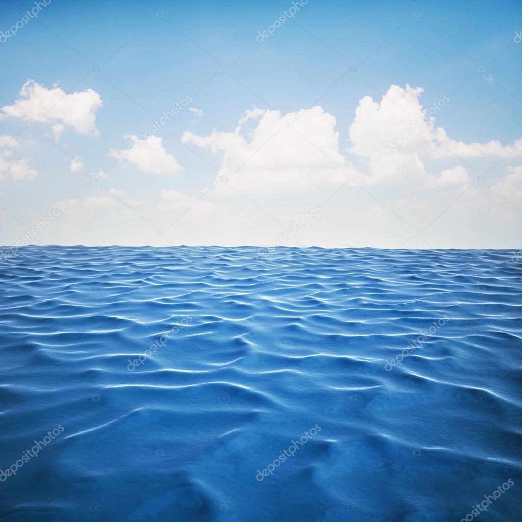 3d render of ocean and beautiful blue sky