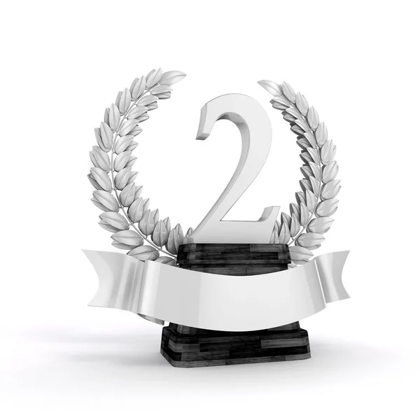 3D plae druhá stříbrná trofej a vavříny — Stock fotografie