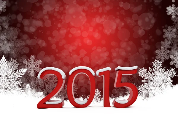 3d rot 2015 Text mit Schneeflocken Hintergrund — Stockfoto