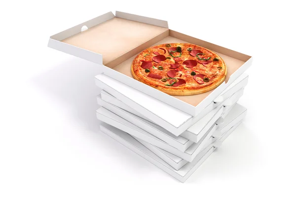 美味的披萨和框白色背景上的 3d 渲染 — 图库照片