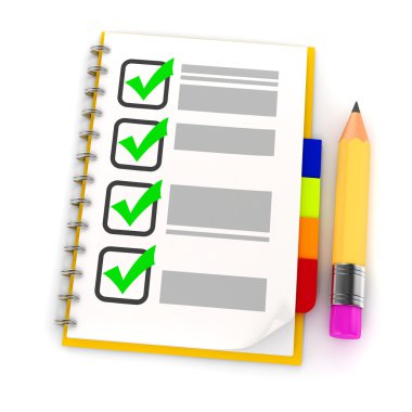 3D kalem ve beyaz arka plan üzerinde kontrol listesi