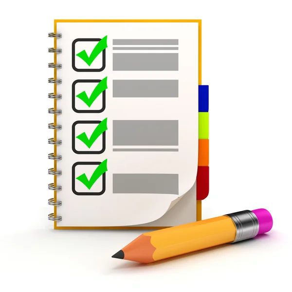 3d pencil and check list on white background — Stock Photo, Image