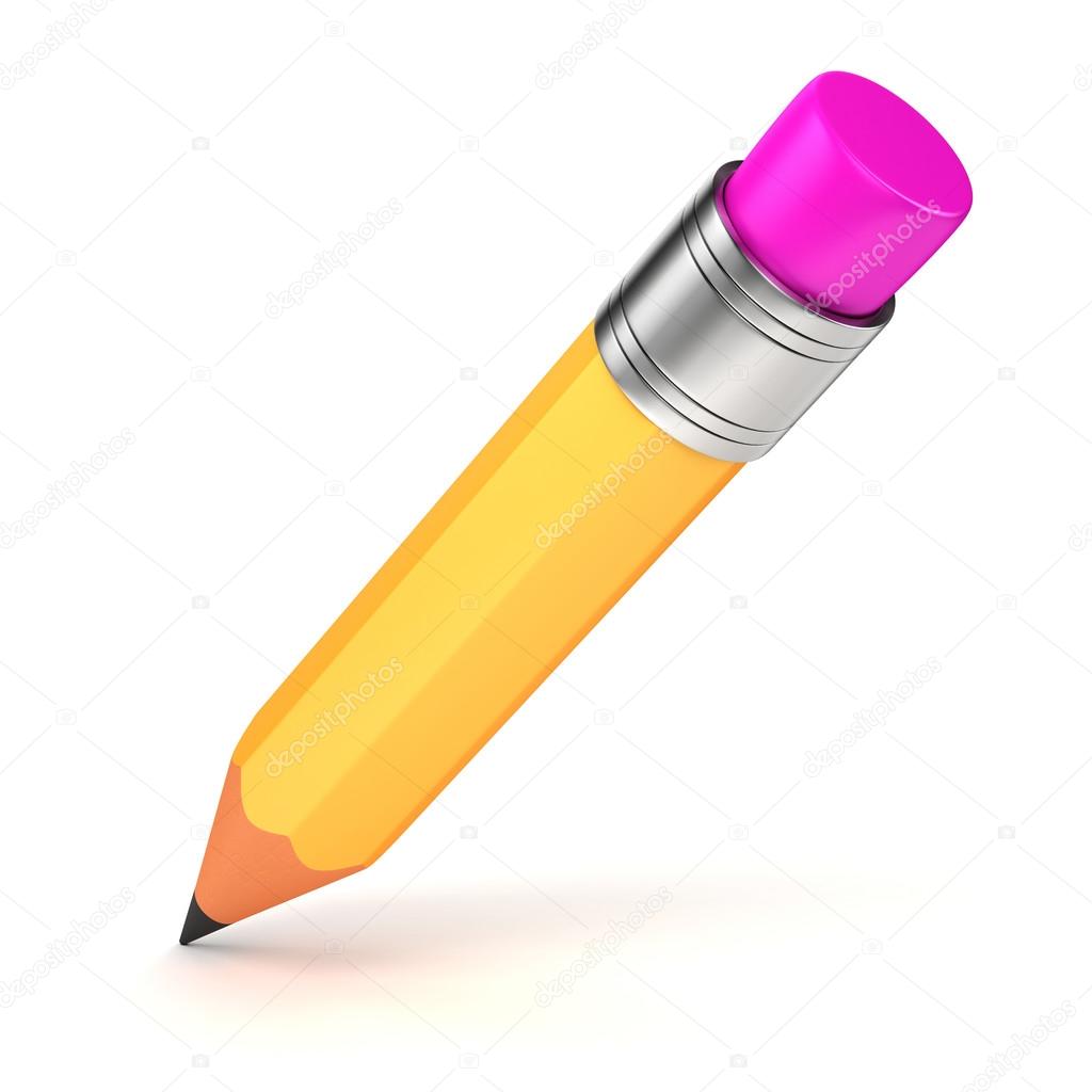 3d yellow pencil on white background